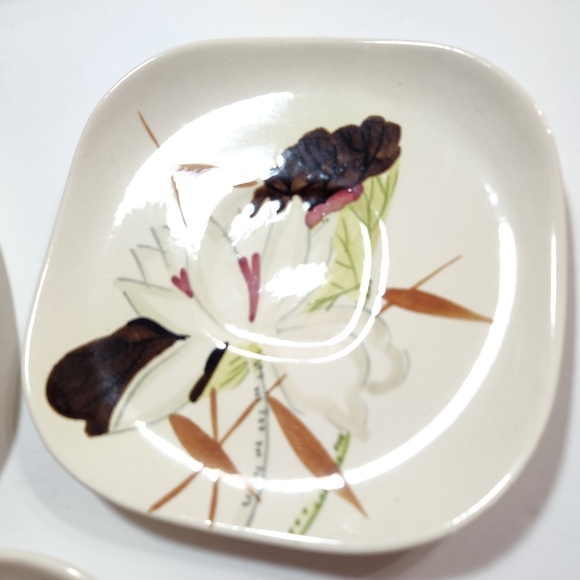 Red Wing Lotus Bronze Saucers Brown White Green 1950's Vintage MCM-Set of 3 - Picture 4 of 6